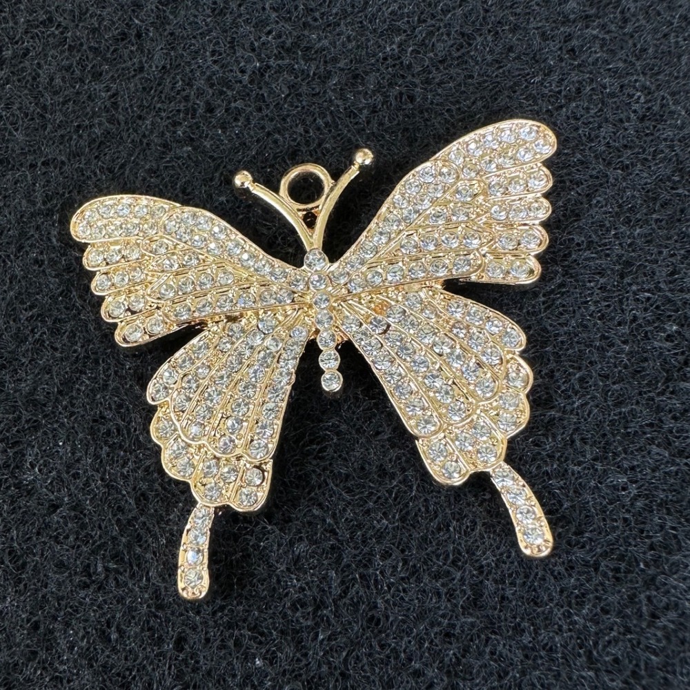 Gold Tone Butterfly Pendant Clear Rhinestone Crystal Charm Swallowtail Jewelry